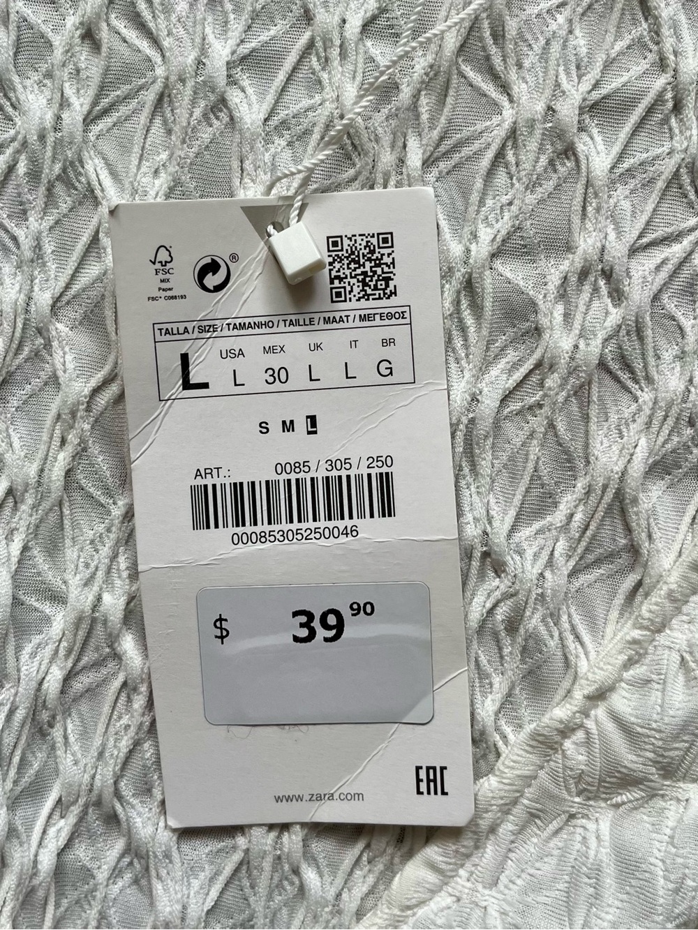 Zara White Textured V-Neck Cropped Blouse Large - Picture 9 of 10